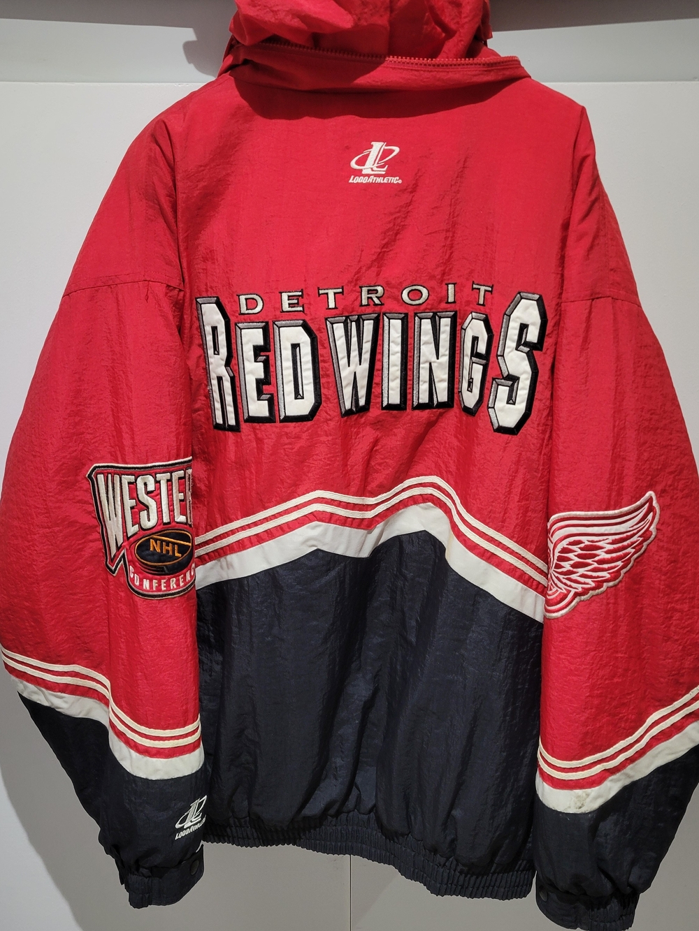 Vintage Detroit Red Wings Winter Jacket NHL Red Black Quilted XL Extra Large
